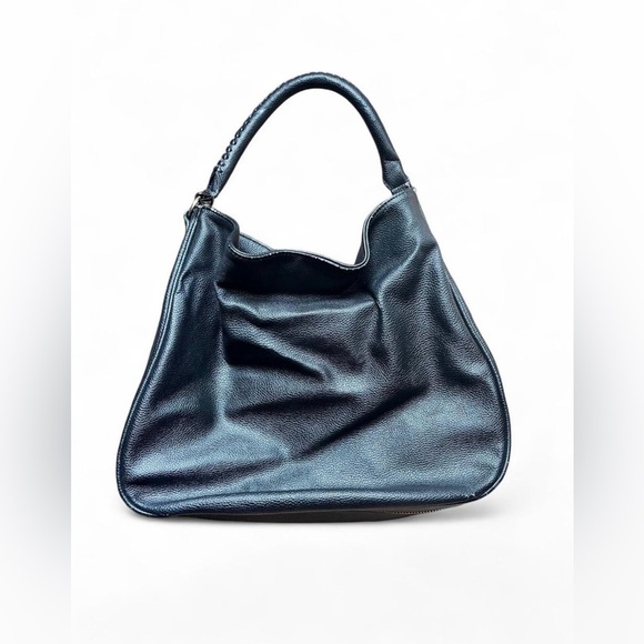 H&M Black Faux Leather & Suede Hobo Bag with Gold Bottom Zipper Detail - Picture 1 of 5